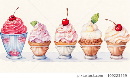 a watercolor image, ice cream in a glass a watercolor image, ice cream in a glass 109223339