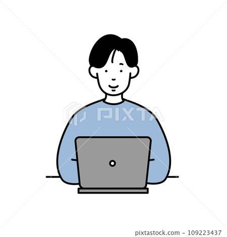 Male business person working on a computer, side job IT company employee 109223437