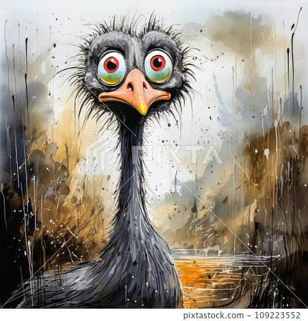 watercolor rendering of an ostrich 109223552