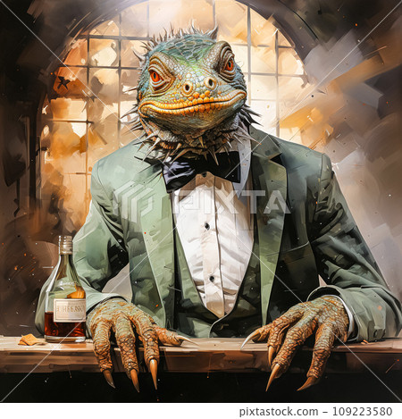 watercolor illustration of a lizard in a business suit, a unique and captivating image watercolor illustration of a lizard in a business suit, a unique and captivating image 109223580