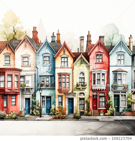 Watercolor sketch featuring picturesque houses and rich architectural heritage 109223704