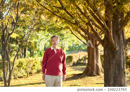 Senior man enjoying a walk in the park Senior man enjoying a walk in the park 109223765