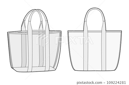 Beach Transparent Tote silhouette bag. Fashion accessory technical illustration. Vector satchel front 3-4 view for Men, 109224281
