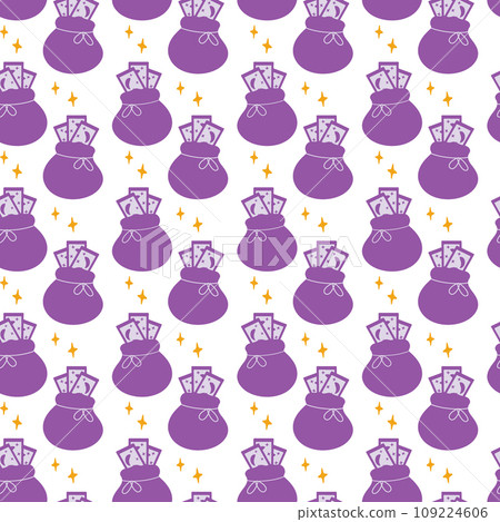 Seamless pattern of magic pouch with Tarot cards and decorative stars in trendy purple monochrome 109224606