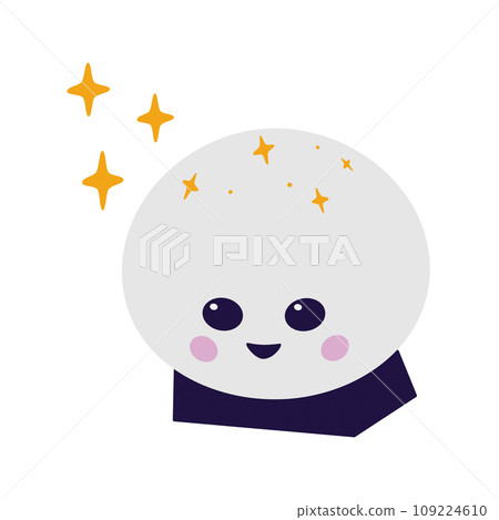 Magic crystal ball for fortune telling and predictions. Cute character in with decorative stars. Magic crystal ball for fortune telling and predictions. Cute character in with decorative stars. 109224610