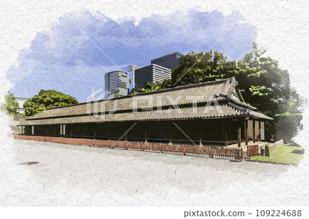 水彩風格 東京北之丸公園 江戶城 百人番所 東京都千代田區 109224688