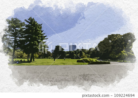 水彩風格，東京北之丸公園，江戶城大奧遺址，東京千代田區 109224694