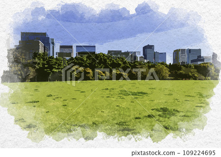 水彩風格，東京北之丸公園，江戶城大奧遺址，東京千代田區 109224695