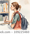 Woman watercolor painting profile 109225460