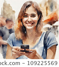 Woman watercolor smartphone 109225569