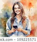 Woman watercolor smartphone 109225571
