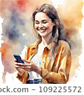 Woman watercolor smartphone 109225572