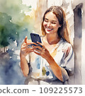 Woman watercolor smartphone 109225573