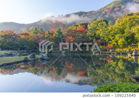Kyoto Tenryuji Temple early morning autumn leaves at Sogenike Garden 109225840