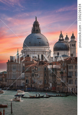 View from Campanile di San Marco to Basilica of St Mary of Health or Basilica di Santa Maria della Salute at summer morning in Venice, Italy View from Campanile di San Marco to Basilica of St Mary of Health or Basilica di Santa Maria della Salute at summer morning in Venice, Italy 109226434