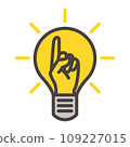 “This is the point” with a light bulb and index finger [vector illustration material] 109227015