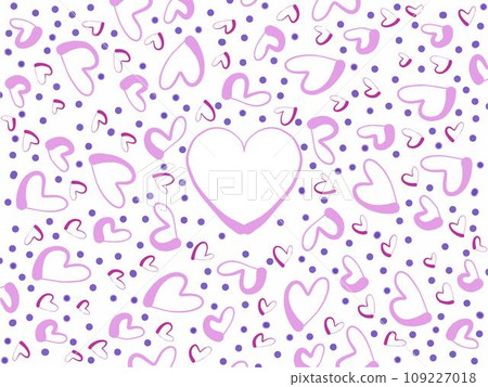 A pattern of purple hearts and dots on a white background A pattern of purple hearts and dots on a white background 109227018