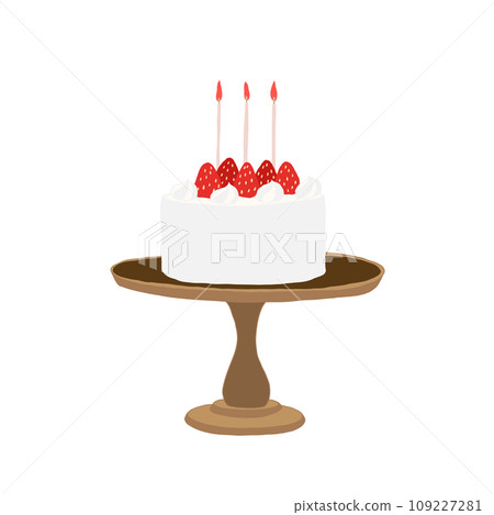 Illustration of a shortcake with strawberries on top to celebrate a birthday Illustration of a shortcake with strawberries on top to celebrate a birthday 109227281