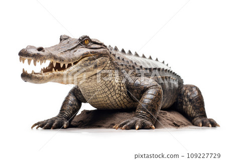 Crocodile full body showing jaws on white isolate background 109227729