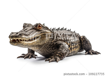 Crocodile full body showing jaws on white isolate background 109227735