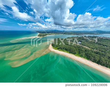 Panorama image Aerial view drone shot of Tropical sea in Phuket thailand,Beautiful sea beach background Panorama image Aerial view drone shot of Tropical sea in Phuket thailand,Beautiful sea beach background 109228006