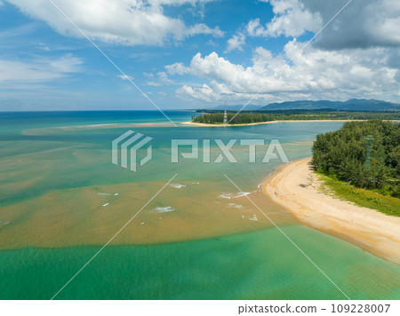 Aerial view drone shot of Tropical sea in Phuket thailand,Beautiful sea beach background 109228007