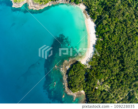 Amazing top view beach Aerial view of Tropical beach sea in the beautiful Phuket island Located at Freedom beach Phuket Thailand 109228035