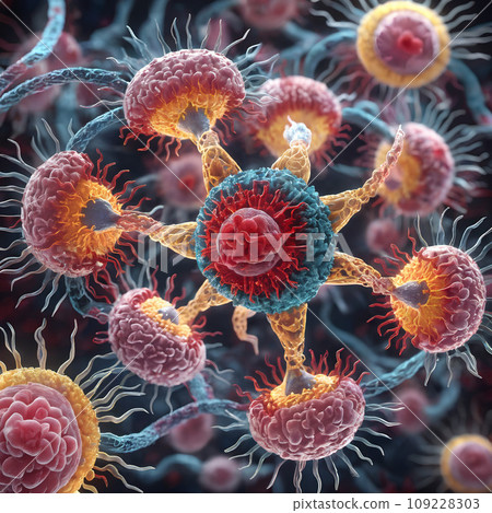 A close up digital illustration of a virus mutation. A close up digital illustration of a virus mutation. 109228303