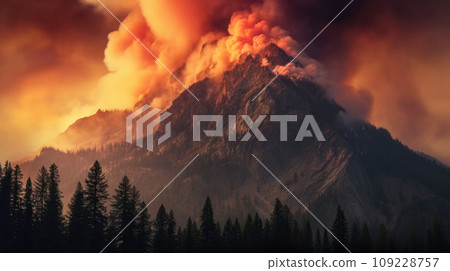 A forest fire burning the side of a mountain in Montana 109228757