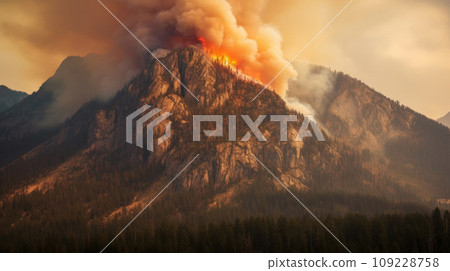 A forest fire burning the side of a mountain in Montana 109228758