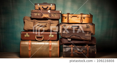 Pile of old vintage bag suitcases 109228808