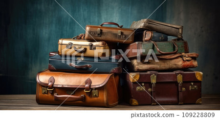 Pile of old vintage bag suitcases 109228809