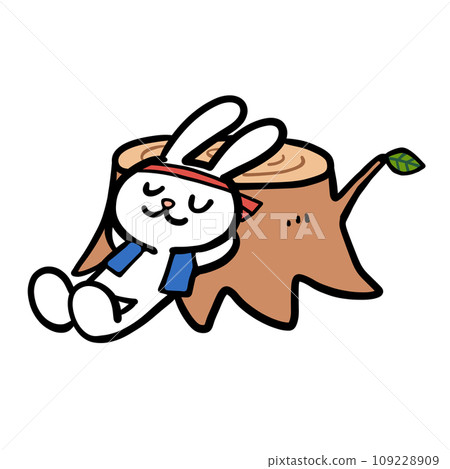 兔子在樹樁上休息的插圖 109228909