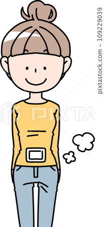 A woman putting a warmer on her stomach 109229039