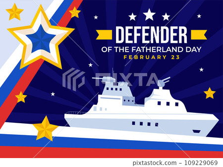 Defender of the Fatherland Day Vector Illustration on 23 February with Russian Flag and Star in National Holiday of Russia Flat Cartoon Background 109229069