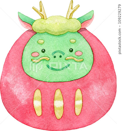 Watercolor illustration of a cute dragon year baby daruma Watercolor illustration of a cute dragon year baby daruma 109229279