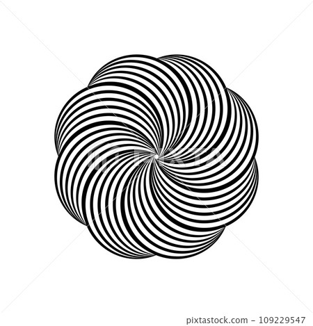 Impossible symbol. Rounded floral linear shape. Infinite knot sign. Overlapping thin lines form. Optical illusion art. Black abstract element for logo, icon, print, cover, tag. Vector illustration Impossible symbol. Rounded floral linear shape. Infinite knot sign. Overlapping thin lines form. Optical illusion art. Black abstract element for logo, icon, print, cover, tag. Vector illustration 109229547