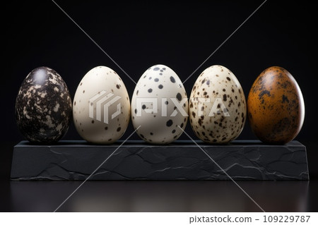 5 quail eggs in on a black background ai created 5 quail eggs in on a black background ai created 109229787