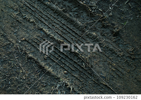 Tire marks on the muddy road Tire marks on the muddy road 109230162