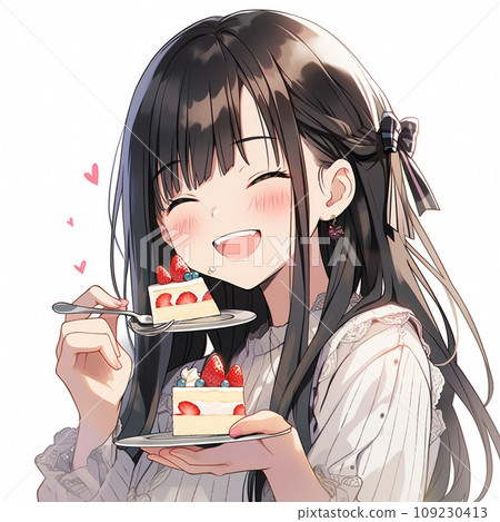 A girl who eats a cake 109230413