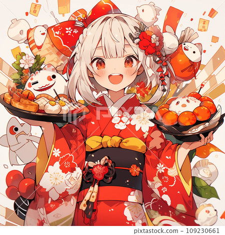 A cheerful girl wearing Japanese clothes 109230661