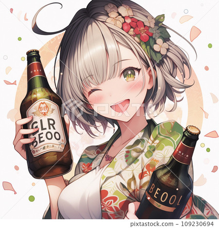 Woman drinking beer 109230694