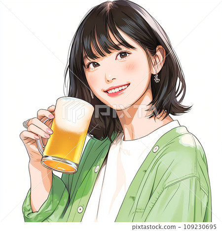 Woman smiling and holding a beer mug 109230695
