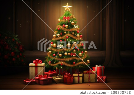 Christmas tree and present AI-generated image - Stock