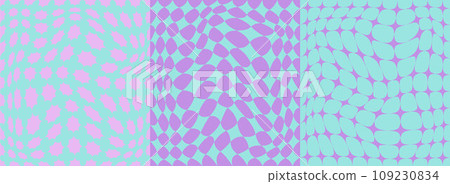 Y2k retro background. Cute checkerboard patterns set. Psychedelic groovy wavy design. Funky 70s aesthetic wavy wallpaper. 109230834