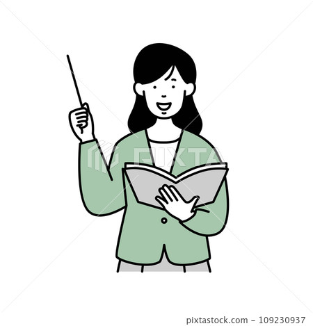 一個女人指著一根指示棒的插畫素材 109230937