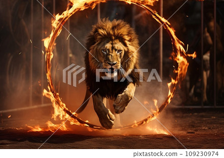 獅子穿過火環 AI 生成圖像 AI 圖像 109230974
