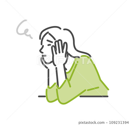 A worried woman resting her chin on her hands 109231394