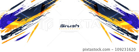 Abstract Brush Background Dominated by Blue and Yellow Color with Halftone Effect. Brush Stroke Illustration for Banner, Poster, or Sports Background. Scratch and Texture Elements For Design 109231620