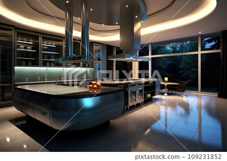Modern large luxury dark gray kitchen 109231852